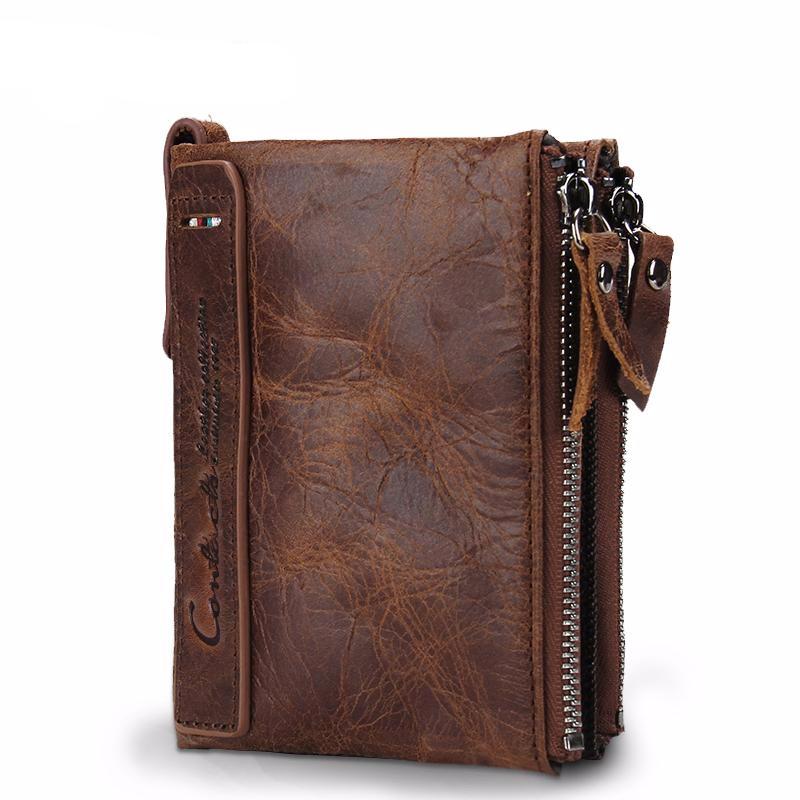 Double Zipper Leather Wallet