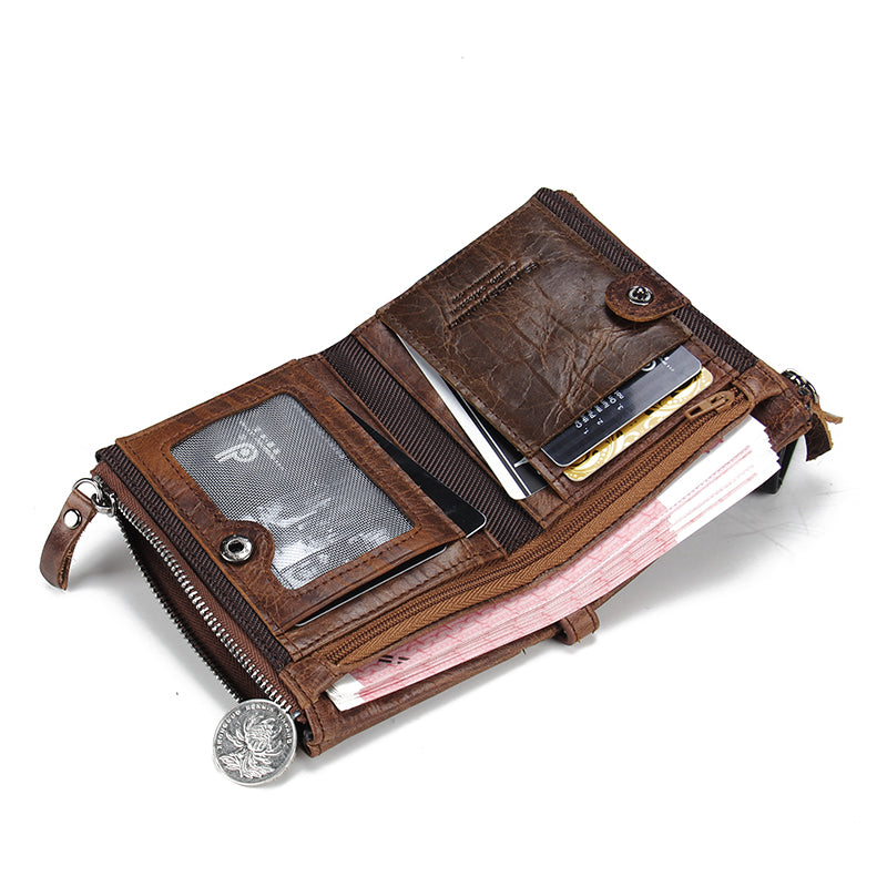 Double Zipper Leather Wallet