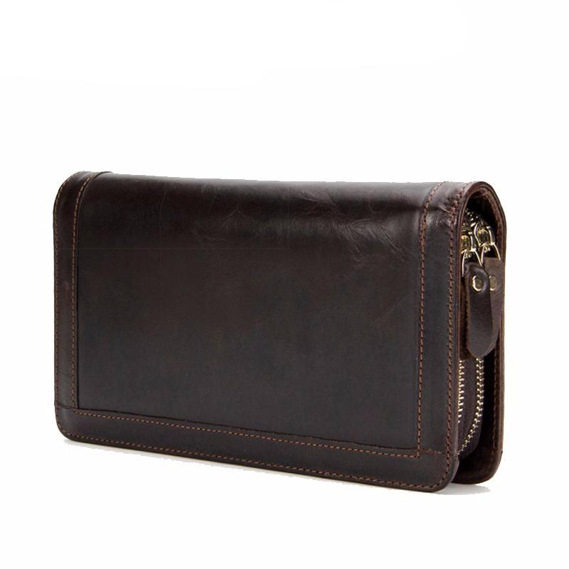 Genuine Leather Double Zipper Wallet