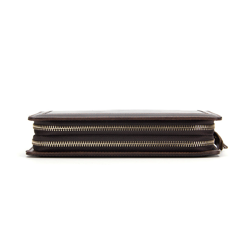Genuine Leather Double Zipper Wallet
