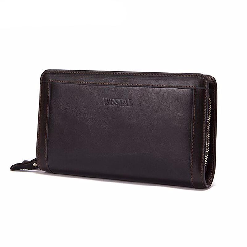 Genuine Leather Double Zipper Wallet