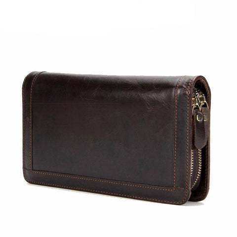 Genuine Leather Double Zipper Wallet