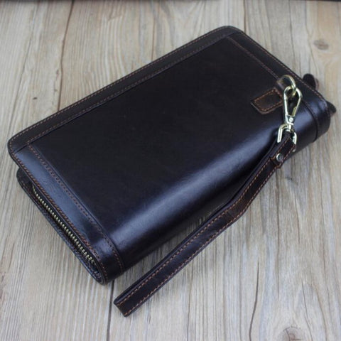 Genuine Leather Double Zipper Wallet