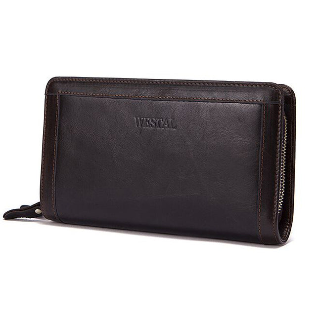 Genuine Leather Double Zipper Wallet