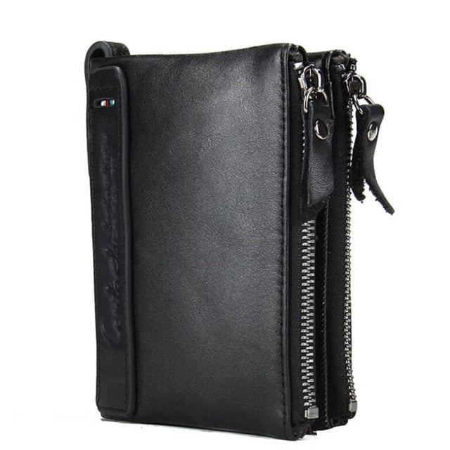 Double Zipper Leather Wallet