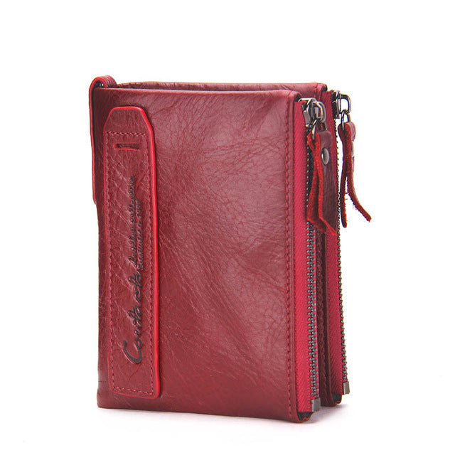 Double Zipper Leather Wallet